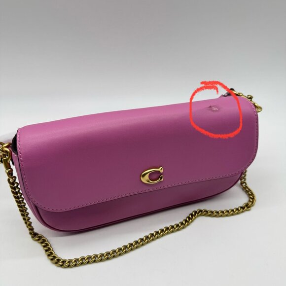COACH Brook leather flap chain link shoulder crossbody bag - Fuchsia (Defective) - Picture 14 of 14